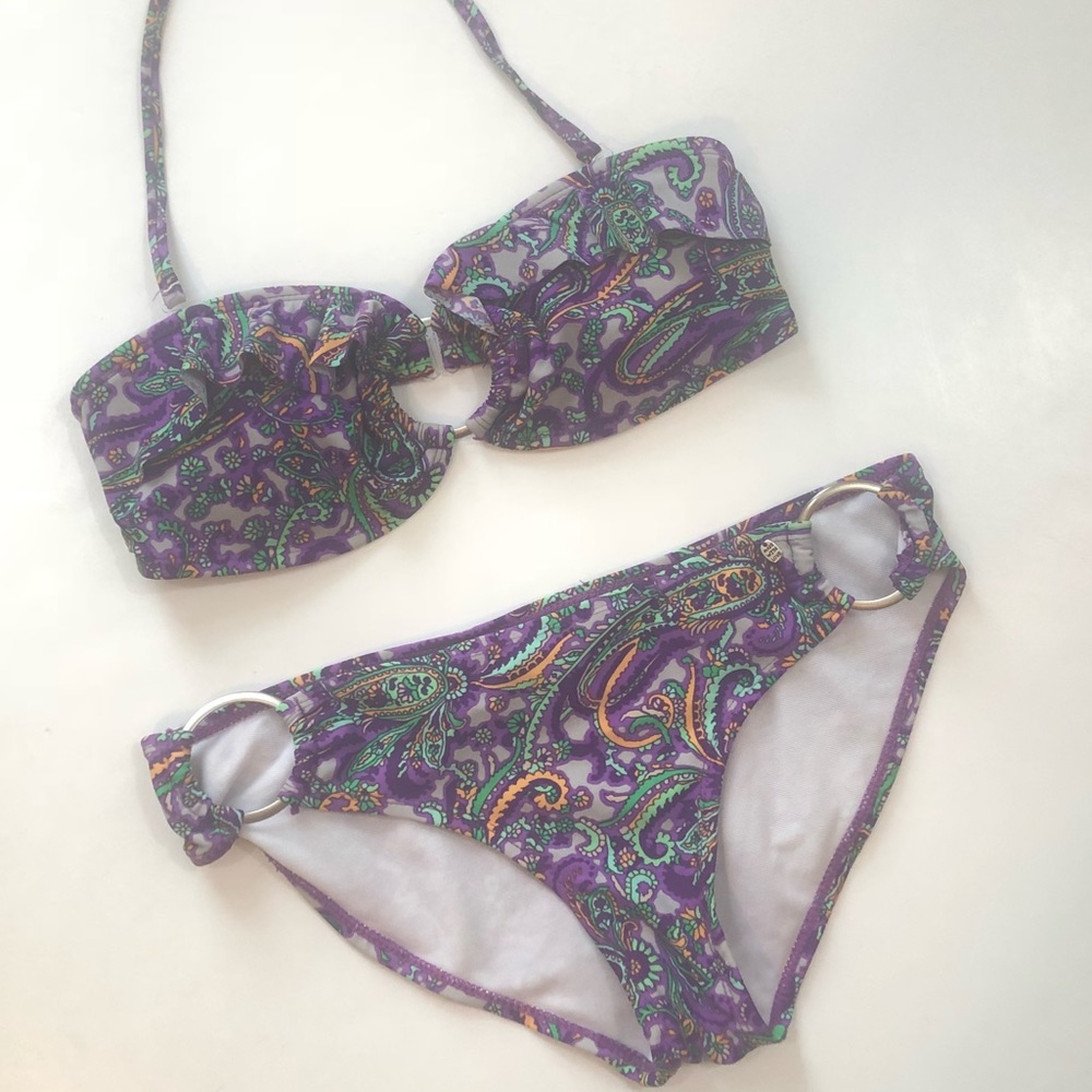 KIRRA Purple Paisley Print Ring Detail Bikini
